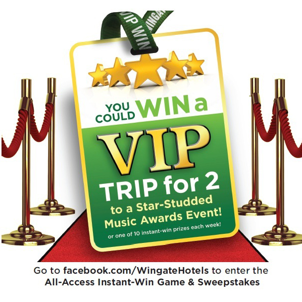 Music fans have a chance to win entry to one of the music industry's hottest awards shows at www.facebook.com/wingatehotels - See more at: http://www.wyndhamworldwide.com/media/press-releases/press-release?wwprdid=1498#sthash.m3NkC9YG.dpuf