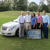 Pictured (L) to (R): Stephen P. Holmes, chairman and chief executive officer, Wyndham Worldwide; Brandt Snedeker, 2007 Wyndham Championship winner and six-time PGA TOUR winner; Wydea Winters, third winner in the Accelerate Into the Fast Lane Sweepstakes; Jeff Myers, chief sales & marketing officer, Wyndham Vacation Ownership; and Franz Hanning, president and chief executive officer, Wyndham Vacation Ownership. 
