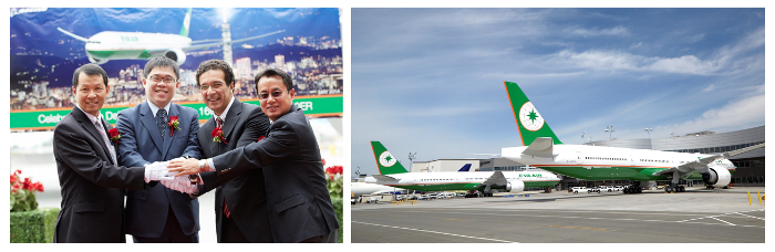 EVA Chairman K.W. Chang and Boeing VP Marketing Ihssane Mounir staged delivery ceremony for EVA Air's two new Boeing 777-300ERs