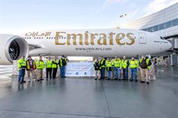 A consignment of critically-needed blankets and sleeping bags are loaded onto Emirates Airline’s newly delivered Boeing 777-300ER (Extended Range). Boeing partnered with Emirates Airline and US-based non-profit organization, Another Joy Foundation, to help transport the cargo to underprivileged people in Iraq who are not equipped to face the bitterly cold weather conditions.