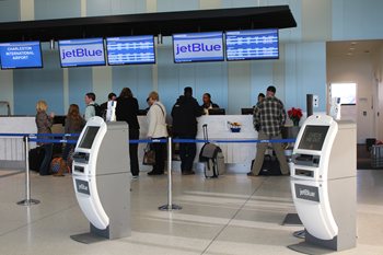 United Airlines and JetBlue Airways are the first to make into new ticket counters at Charleston International Airport