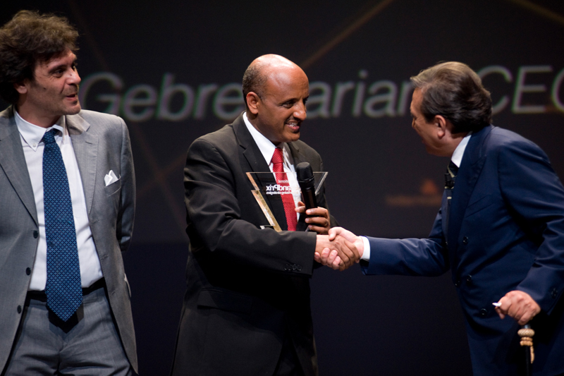  Mr. Tewolde while receiving the award in Milan 