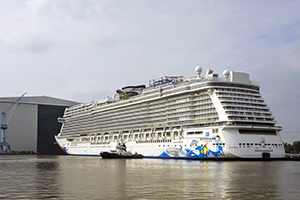 Norwegian Cruise Line's soon to be largest ship in its fleet Norwegian Escape floated out from its building dock in Germany