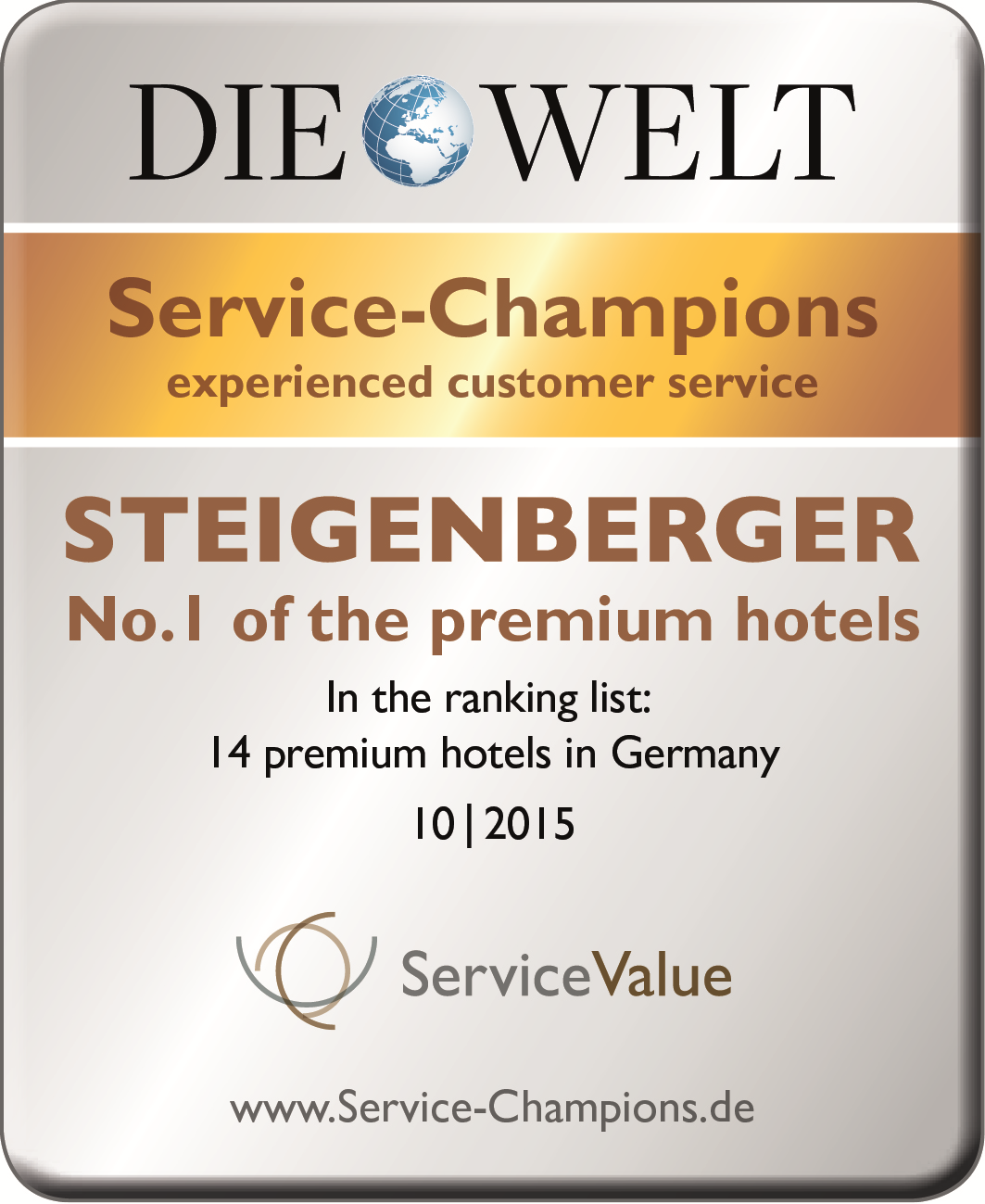 Steigenberger Hotels and Resorts won "Service Champion Award" for the fourth time in a row 