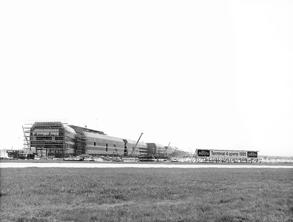 Heathrow Airport, construction of Terminal 4, 1980s. Image ref XHHE00092, orphan works