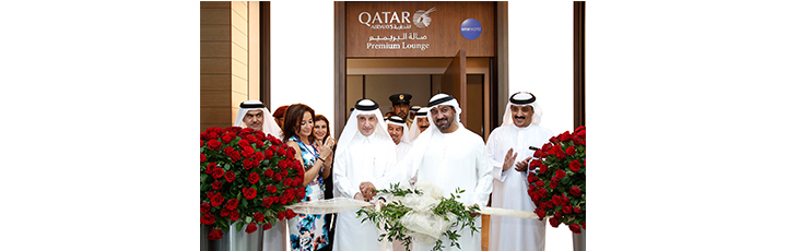 His Highness Sheikh Ahmed bin Saeed Al Maktoum (centre right) and Qatar Airways’ Group Chief Executive H.E. Mr. Akbar Al Baker (centre left), officially open Qatar Airways’ Premium Lounge at Dubai international Airport