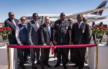 Qatar Airways senior management team with Namibian dignitaries and Ambassadors, pictured following the launch of the airline's inaugural flight to Namibia.