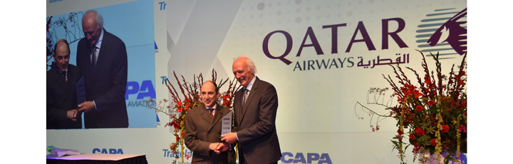Qatar Airways Group Chief Executive, H.E. Mr. Al Baker, was presented with the Airline of the Year award at the recent CAPA Aviation Awards for Excellence, receiving the honour in person from CAPA Executive Chairman Peter Harbison during a gala dinner at the Okura Hotel Amsterdam