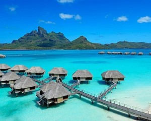 Overwater bungalows, aerial