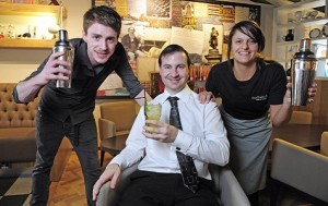 Winning Cocktail creator, Barry Maguire (left) was joined at the new Eatery launch by competition judges: Leeds Bradford Airport’s Commercial Performance Manager, Richard Aldridge (Centre) and Sarah Brown of the Saltaire Bar & Eatery.