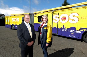 SOS Bus team leader, Sarah McCandless, talks Chief Executive of Belfast City Airport, Brian Ambrose, through the vital work of the service and its volunteers ahead of the universities’ ‘Freshers’ Week’