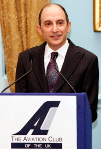 Qatar Airways Chief Executive Officer Akbar Al Baker delivers the keynote address to more than 250 guests at the prestigious Aviation Club in London.