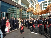 Portuguese and Macau officials watch Dragon Dance exhibition at the Macau Day