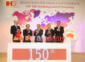 IHG celebrates 150th IHG Academy Programme launch in Beijing, China. Attending event are (left to right): George Turner, IHG General Counsel; Cheng Wenzhang, Principal Pu'er University; Richard Solomons, IHG Chief Executive; Zhang Rungang, Chairman China Tourist Hotel Association; Keith Barr, IHG CEO Greater China