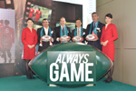 McCann Executive Vice President and Cathay Pacific Central Team Managing Director Vince Viola, Cathay Pacific General Manager Marketing, Loyalty Programme & CRM Simon Large, Hysan Deputy Chairman and CEO S. C. Lau, and Hong Kong Rugby Football Union Chairman Trevor Gregory (from left to right), kicked off Cathay Pacific’s 2013 Hong Kong Sevens TV commercial.