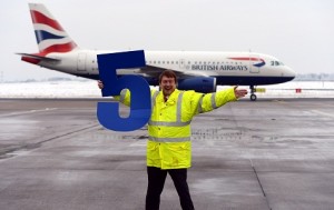 Tony Hallwood, Commercial and Aviation Development Director, Leeds Bradford Airport, is pictured celebrating the move of flights to Terminal 5.