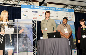 On stage at the 2009 Adventure Travel World Summit in Québec, the winners of the ATTA’s Scholarship program are acknowledged to fellow delegates