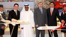 The four organising partners involved in bringing the DRV congress to Abu Dhabi: Peter Baumgartner, Etihad Airways Chief Commercial Officer, His Excellency Jasem Al Darmaki, Deputy Director General TCA Abu Dhabi, Jürgen Büchy, DRV President, and Otto Gergye, airberlin Senior Vice President Sales Scheduled Services