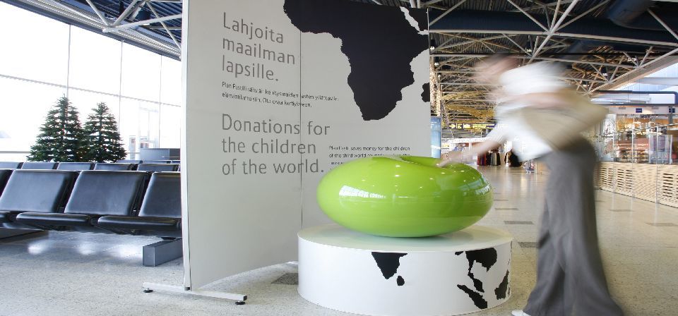 Finavia and Plan Pastilli fund raising boxes raised over €100,000 from Helsinki Airport passengers for children in developing countries 