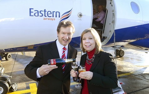 Tony Hallwood, Leeds Bradford Airport’s Aviation Development & Marketing Director and Kay Ryan, Eastern Airways’ Commercial Director celebrate the launch of Eastern Airways’ new Leeds Bradford – Southampton services