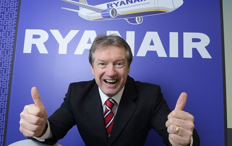 Tony Hallwood, Leeds Bradford Airport’s aviation development & marketing director celebrates the introduction of Ryanair’s new service Leeds Bradford – Girona Barcelona