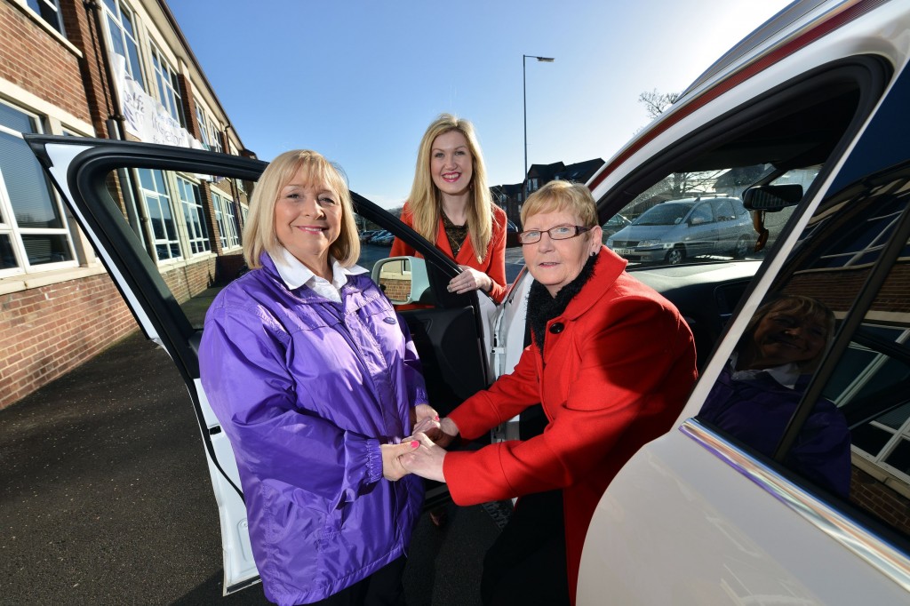 (L-R) Sylvia Gillies, Stroke Association Speech & Language Therapy Assistant; Gilli McCready from George Best Belfast City Airport; and Stroke Association service user, Joan Lyttle