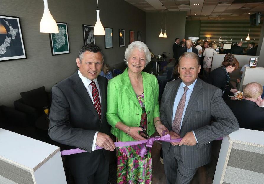 Shaun Weston, Travel Services Director for Swissport, joins Dame Mary Peters and George Best Belfast City Airport CEO Brian Ambrose at the opening of the Aspire Lounge. 