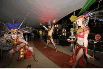 Exotic Brazilian dancers boasting up the atmosphere at the sail-away parties to escalate our adrenaline level for  the Brazilian football fever.  