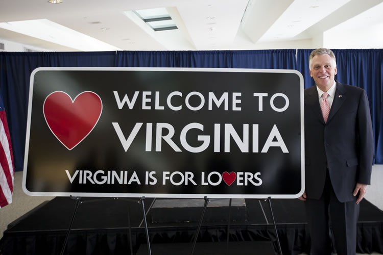 Virginia Governor Terry McAuliffe unveiled new “Welcome to Virginia” sign at Dulles International Airport
