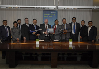 Bombardier Commercial Aircraft and GMR Aero Technic Limited teams attend the signing ceremony in Hyderabad, India