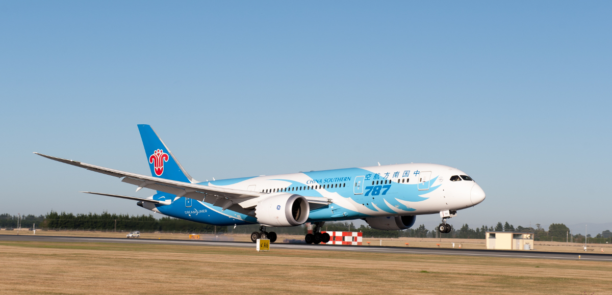 Christchurch Airport: China Southern Airlines' B787 Dreamliner returns with its first summer charter flights arriving on February 15 