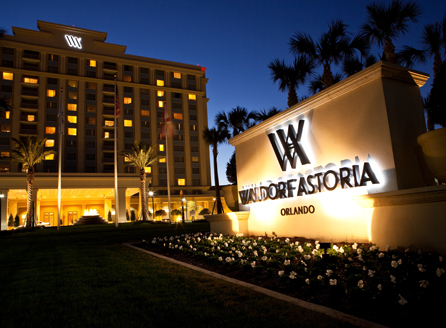 Opened in October 2009, the 498-room Waldorf Astoria Orlando and 1,000-room Hilton Orlando Bonnet Creek together form a 482-acre resort that is surrounded by a private nature preserve and is conveniently located on three sides by Walt Disney World®. Credit: Waldorf Astoria Hotels & Resorts.