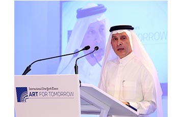 Qatar Airways Group Chief Executive, His Excellency Mr. Akbar Al Baker, delivers a keynote speech at the New York Times Art for Tomorrow Conference in Doha