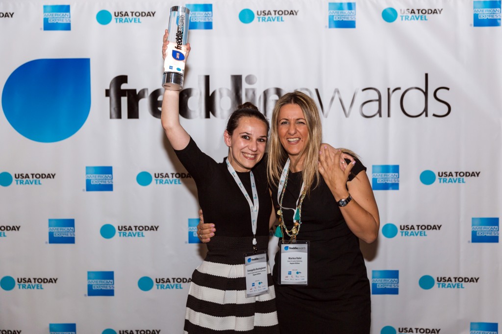 Photo 1. (right to left)  Mrs. Marina Valvi, Head of Loyalty Marketing and Mrs. Lily Kostogianni, Head of Loyalty Product & Air Partnerships at the Freddie Awards 2015 in Atlanta, USA.
