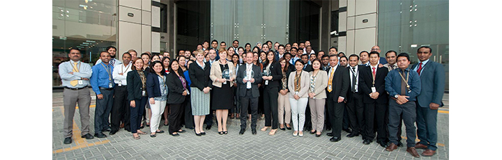 Keith Hunter, Senior Vice President of Qatar Duty Free, with his team – proud winners of three DFNI Awards.