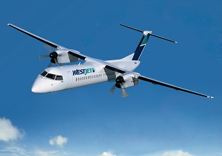 Bombardier Q400 aircraft in WestJet Encore livery