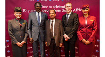 Qatar Airways celebrated 10 years of service to South Africa with new route to Durban and extra frequencies to Johannesburg and Cape Town