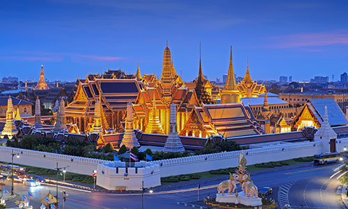 View of The Grand Palace and Wat Phra Kaew, Bangkok.