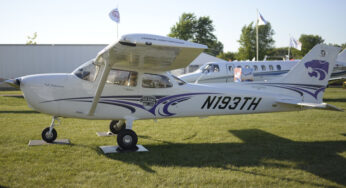 Cessna Aircraft Company showcases two of the Top Hawk-branded Cessna Skyhawk aircraft at the Experimental Aircraft Association AirVenture in Oshkosh, Wisconsin