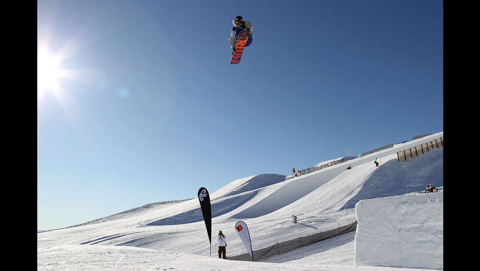 Snowboarders launch themselves into the air during the slopestyle event. All events during the Audi Quattro Winter Games are free for spectators to enjoy. CREDIT: Getty Images