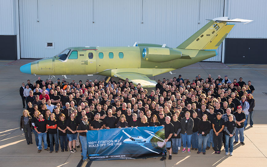 Cessna Aircraft Company rolled out its 100th Cessna Citation M2 business jet less than two years after gaining FAA certification 