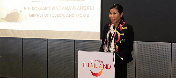 H.E. Kobkarn Wattanavrangkul, Minister of Tourism and Sports, at the Thailand Networking Lunch for buyers, invited delegates and media, held on 2 November.
