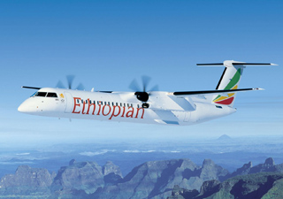 Q400 aircraft in Ethiopian Airline livery