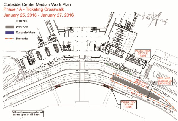 Charleston International Airport: temporary lane closures due to construction beginning Monday, January 25
