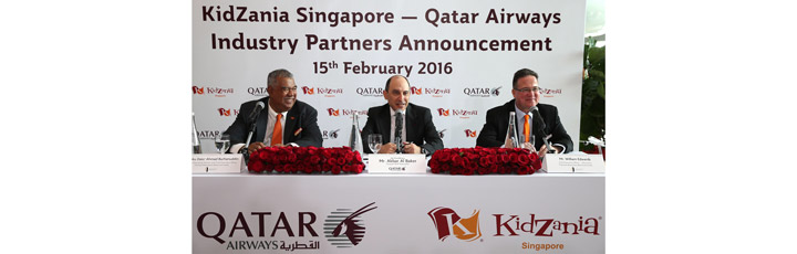 Qatar Airways Group Chief Executive, His Excellency Mr. Akbar Al Baker (centre) addressing members of the media at the KidZania event, alongside Mr. Tunku Dato’ Ahmad Burhanuddin, Group Managing Director and Chief Executive Officer, Themed Attractions Resorts & Hotels (left) and Mr. William Edwards, Chief Executive Officer Attractions, Themed Attractions Resorts & Hotels (right).