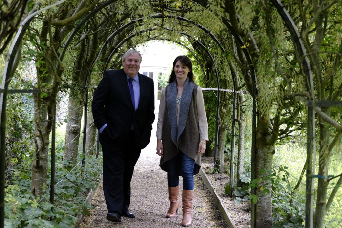 Vicki Steel gives VisitScotland Chief Executive Malcolm Roughead a tour of the 16th-century Aikwood Tower and gardens near Selkirk