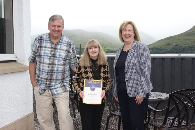 John and Heather Vernon are pictured with Kirsty Ferguson, Regional Quality and Tourism Manager at VisitScotland