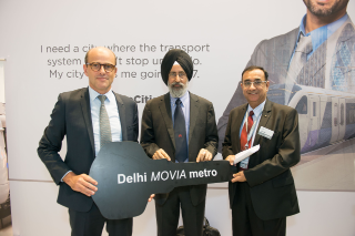 Benoit Cattin Martel and Harsh Dhingra from Bombardier Transportation and HS Anand, Director Rolling Stock, Delhi Metro