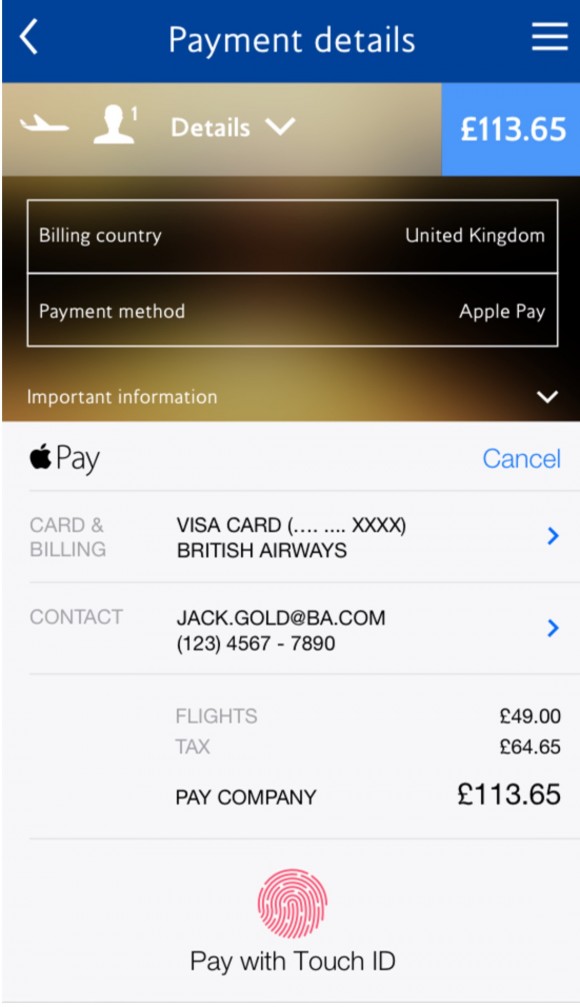 British Airways adds Apple Pay to its app 