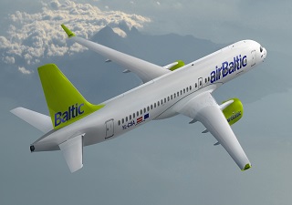 CS300 aircraft in airBaltic colours